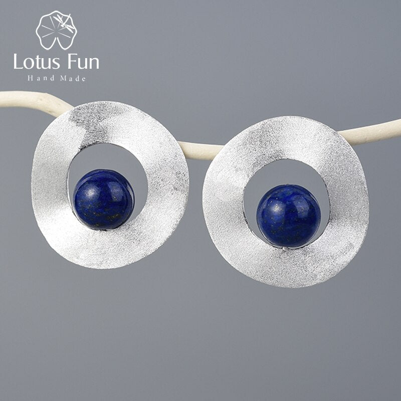 Lotus Fun Natural Gemstone Minimalist Style Uneven Round Stud Earrings Real 925 Sterling Silver 18K Gold Handmade Fine Jewelry