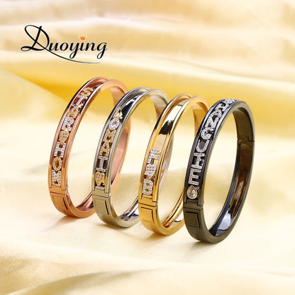 Duoying DIY Slider Charms Bangles Custom Name Bracelets Bangle Zirconia Letters Birth Zodiac Personalized Bangles Name Bangles