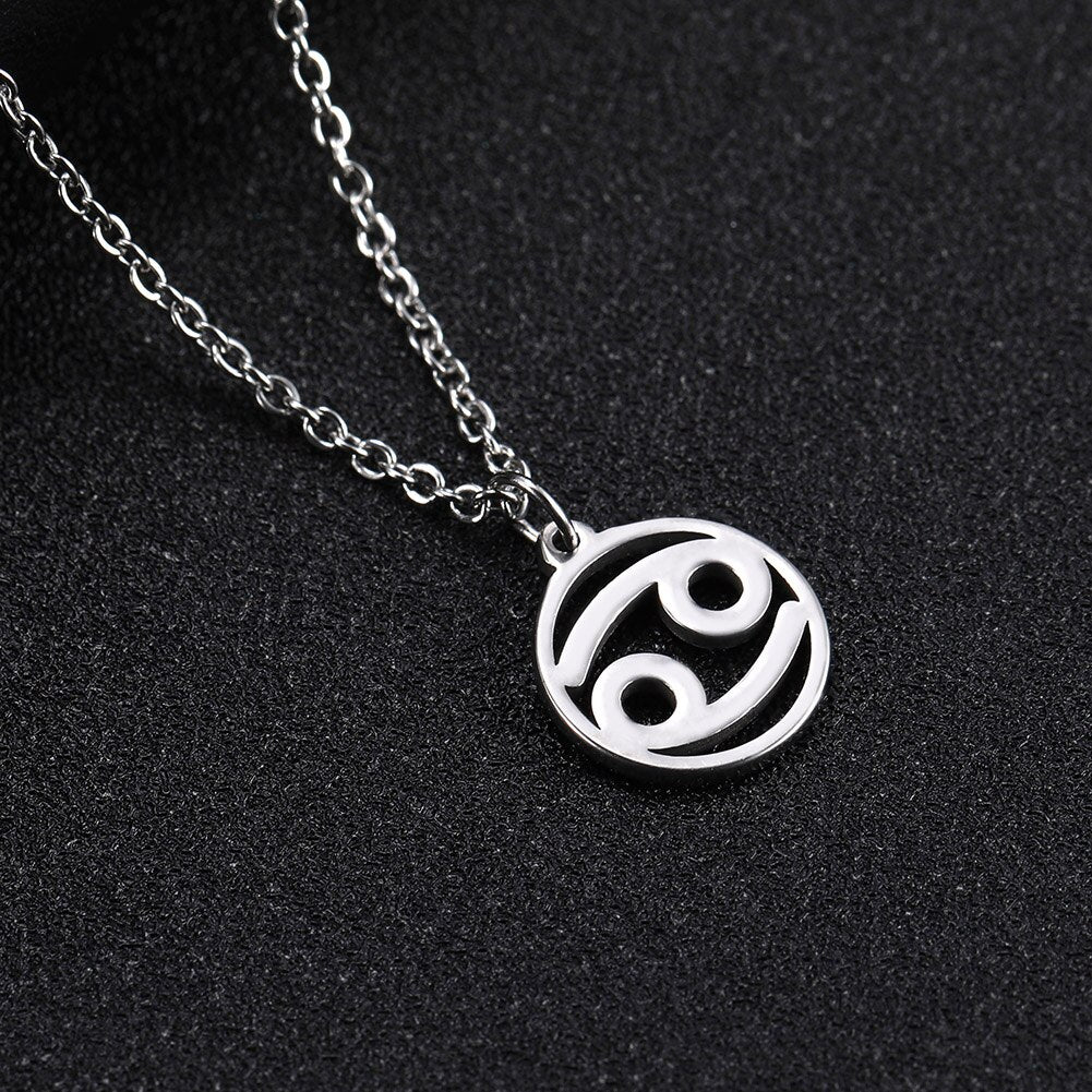 Skyrim Zodiac Libra Leo Pendant Necklace Women Sagittarius Taurus Cancer Virgo Stainless Steel 12 Constellation Necklaces Gift