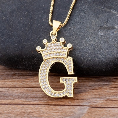 Nidin New Luxury Copper Zircon AZ Crown Alphabet Pendant Chain Necklace Hip-Hop Style Fashion Woman Man Initial Name Jewelry