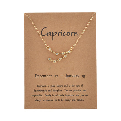 Female Elegant Star Zodiac Sign 12 Constellation Necklaces Pendant Gold Color Chain Choker Necklaces for Women Jewelry Cardboard