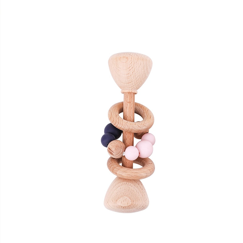1pc Baby Toys Beech Wooden Rattle Hand Bells Toys Of Newbron Montessori Educational Toys Mobile Rattle Wooden Ring Baby Products