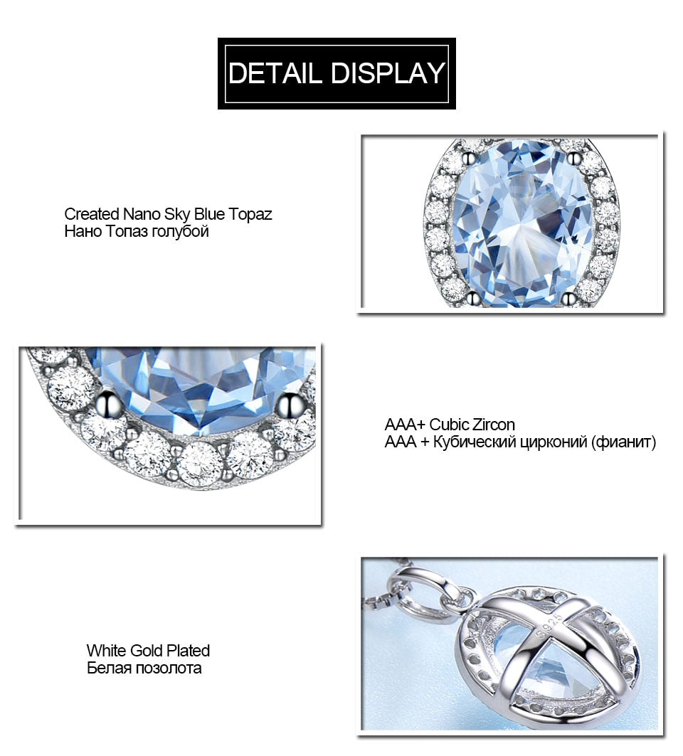 UMCHO Sky Blue Topaz Gemstone Pendants Necklaces for Women 925 Sterling Sliver Oval Romantic Wedding Gift Valentine&#39;s Jewelry