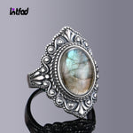 Oval Natural Labradorite Rings for Women Men 925 Sterling Silver Ring Finger Ring Retro Gemstone Rings Jewelry Party Gift