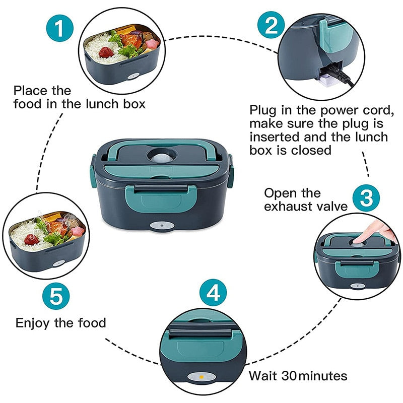 Dual Use 220V 110V 24V 12V Electric Heated Lunch Box Stainless Steel School Car Picnic Food Heating Heater Food Warmer Container