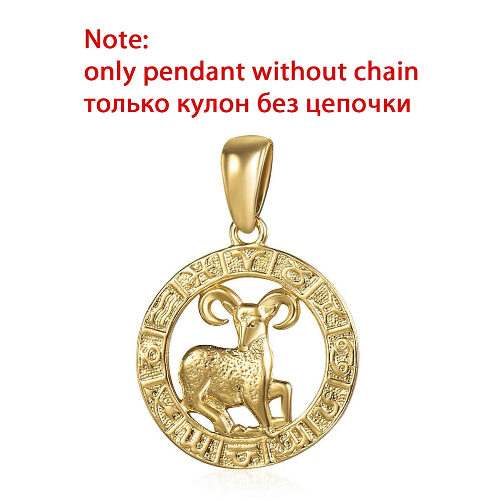 12 Zodiac Sign Constellations Pendants Necklaces For Women Men 585 Rose Gold Color Male Jewelry Fashion Birthday Gifts GPM16