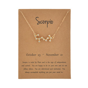 Female Elegant Star Zodiac Sign 12 Constellation Necklaces Pendant Gold Color Chain Choker Necklaces for Women Jewelry Cardboard