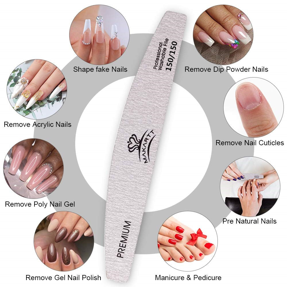 10pcs Zebra Nail Files  Washable Double-Side Emery Board 150/150 Grit Nail Buffering Files Half Moon Sandpaper Nail Sanding File