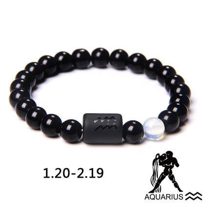 12 Zodiac Signs Couples Bracelet Natural Stone Beaded Charm Bracelet Best Friend Leo Virgo Libra Stretch Bracelet for Men Women