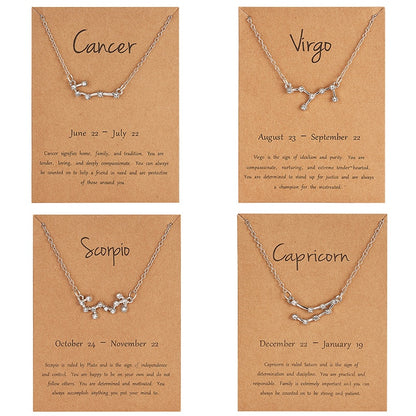 Classic Silver Color Star Zodiac Necklace Women Constellation Pendant Choker Rhinestone Jewelry Fashion Style Best Friend Gift