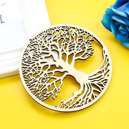 14cm Wooden Round Tree of Life Hanging Artwork Wall Decoration Sacred Hanging Ornament Yoga Meditation Craft Home Decor Coaster