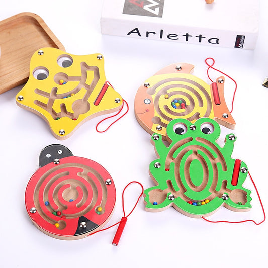 Children Wooden Educational Montessori Toys Magnetic Maze Handwriting Pen Push Beads Small Animals Labyrinth Track Toys For Kids