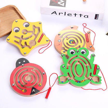 Children Wooden Educational Montessori Toys Magnetic Maze Handwriting Pen Push Beads Small Animals Labyrinth Track Toys For Kids