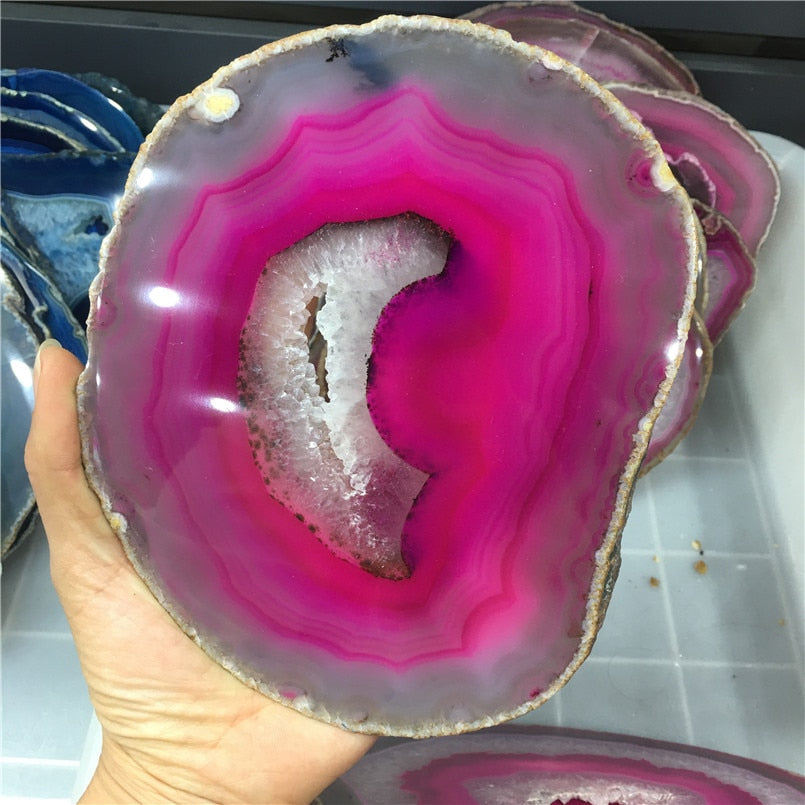 12-15CM Purple Crystal AGATE SLAB Geode Slice Mineral Coaster Healing Reiki Decoration