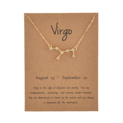 Cardboard Star Zodiac Sign 12 Constellation Necklaces Crystal Charm Chain Choker Necklace for Women Birthday Jewelry Gift