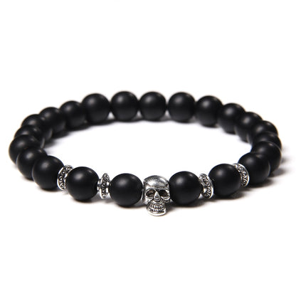 Skull Bracelets For Men Women Natural Stone Tiger Eye Bracelet Malachite Labradorite 8MM Beads Stretch Bangles Punk Jewelry