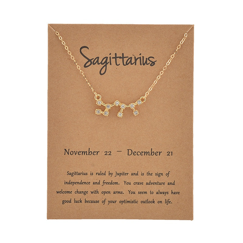 Cardboard Star Zodiac Sign 12 Constellation Necklaces Crystal Charm Chain Choker Necklace for Women Birthday Jewelry Gift