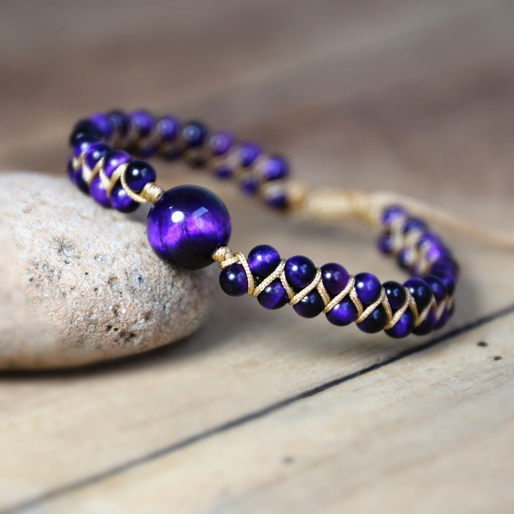 Natural Stone Charm Warp Bracelet Tiger Eye Stone Beads String Braided Bracelet Handmade DIY Yoga Bangle Women Men Jewelry