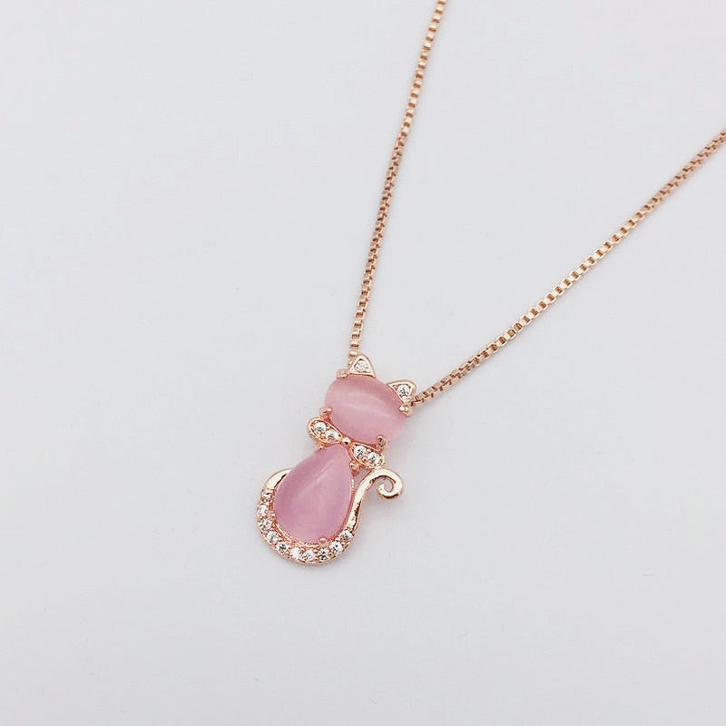 HuiSept Fashion 925 Silver Jewelry Necklace Cat Shape Rose Quartz Zircon Gemstone Pendant for Women Wedding Ornaments Wholesale