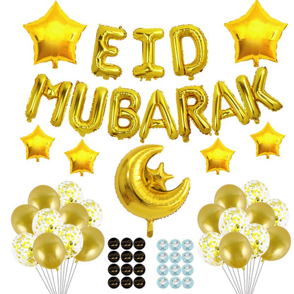 39pcs/Set 16inch Eid Mubarak Decor Ballon Ramadan Mubarak Decoration Eid Al Adha Stickers Decoration Aid Moubarak 2022 Balloon