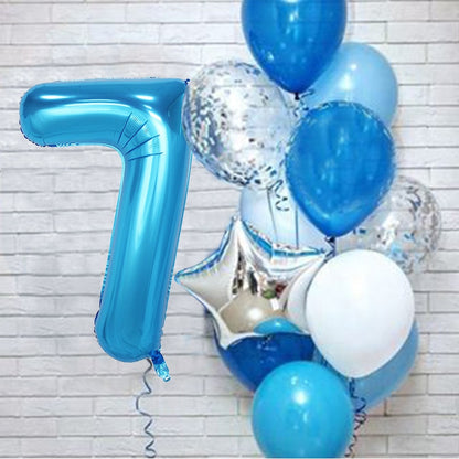 12Pcs/set Blue Number Foil Latex Balloons for Kids Birthday Party Decoration 1st One Year Birthday Boy Decor Baby Shower Balloon