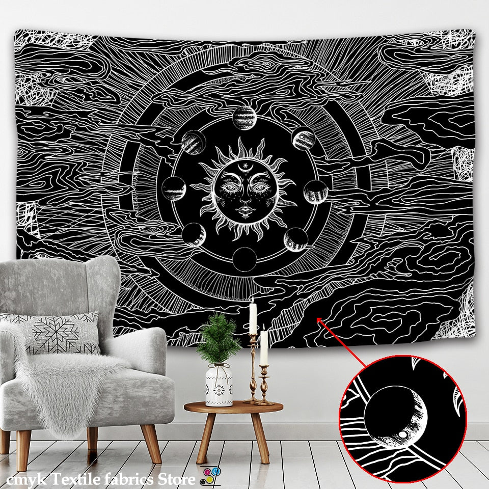 India Mandala Tapestry Wall Hanging Sun Moon Tarot Wall Tapestry Wall Carpet Psychedelic Tapiz Witchcraft Wall Cloth Tapestries