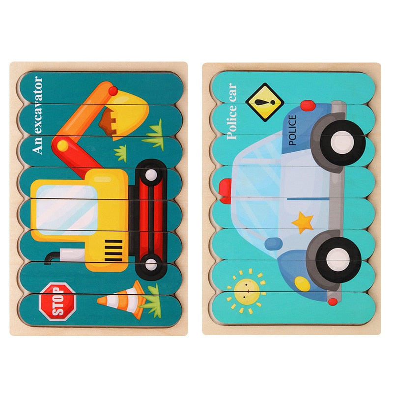 Double Sides Wooden Puzzle Kids Toys For Children Montessori Learning Puzzle Animal Fruits Jigsaw Early Edcuational Toys Gift