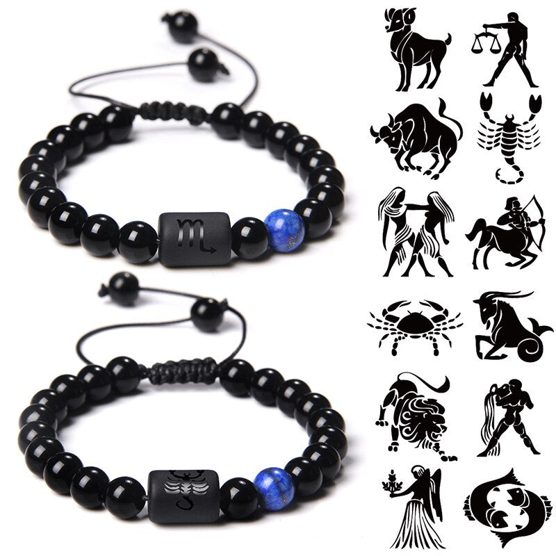 12 Zodiac Signs Constellation Couples Bracelet Natural Stone Beads Braided Bracelet  for Women Men Friend Birthday Jewelry Gift