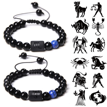 12 Zodiac Signs Constellation Couples Bracelet Natural Stone Beads Braided Bracelet for Women Men Friend Birthday Jewelry Gift