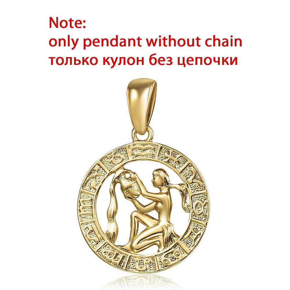 12 Zodiac Sign Constellations Pendants Necklaces For Women Men 585 Rose Gold Color Male Jewelry Fashion Birthday Gifts GPM16