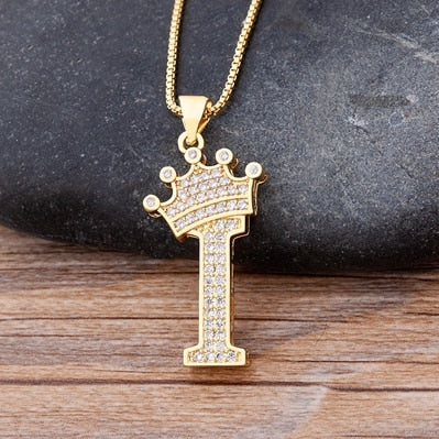 Nidin New Luxury Copper Zircon AZ Crown Alphabet Pendant Chain Necklace Hip-Hop Style Fashion Woman Man Initial Name Jewelry