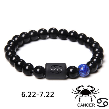 12 Zodiac Signs Couples Bracelet Natural Stone Beaded Charm Bracelet Best Friend Leo Virgo Libra Stretch Bracelet for Men Women