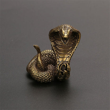 Antique Bronze Cobra Statue Ornament Zodiac Snake Miniature Figurines Copper Desktop Decoration Tea Pets Decor Accessories Craft