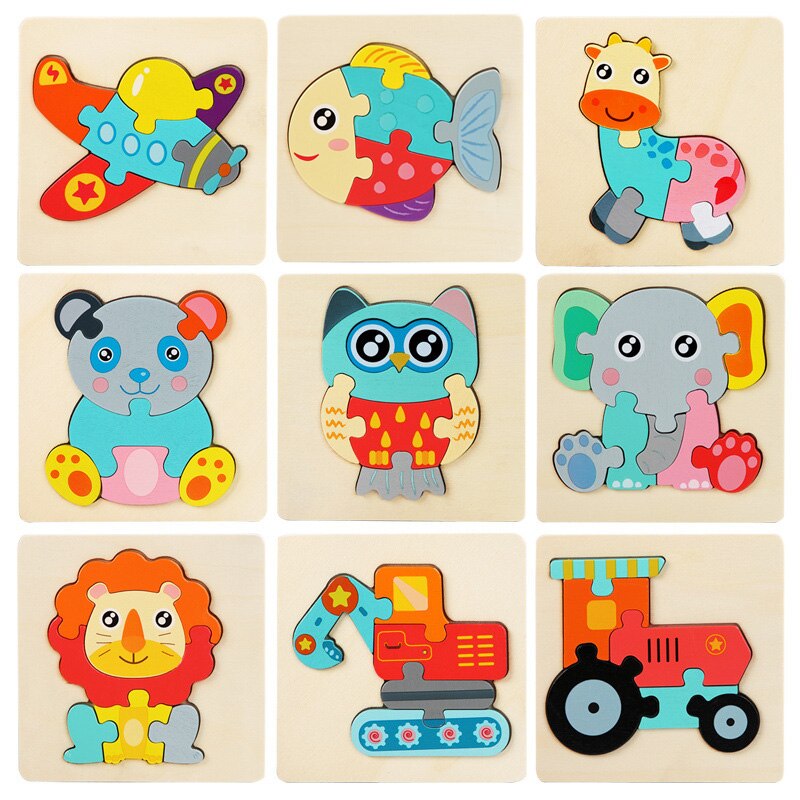 New Cartoon 3D Puzzle Wooden Toys for Kids Gift Animal Traffic Preschool Montessori Educational Toys for Children Boys Girls