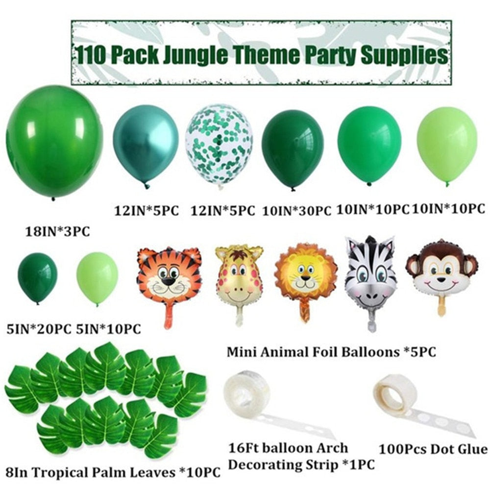 105pcs Dinosaur Balloons Garland Kit for Birthdays Baby Showers Decoration and comes with T Rex, Velociraptor, Brontosaurus