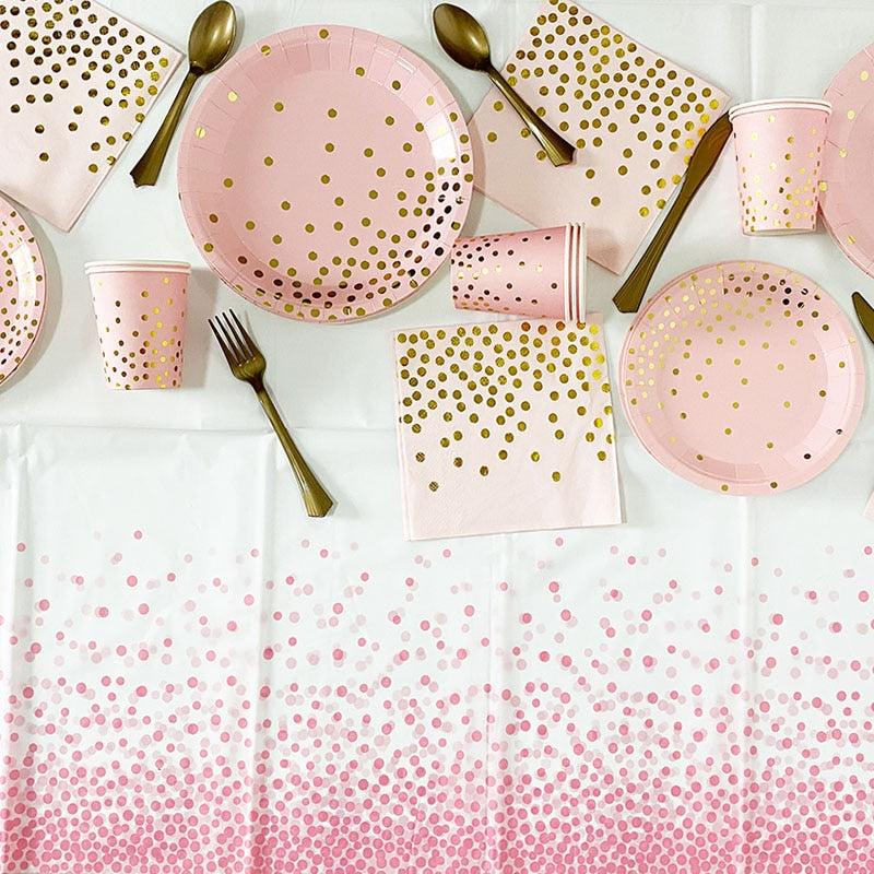 Baby Girls First 1st Birthday Decoration Pink Balloon Garland Tableware Set For Baby Shower Kids Gender Reveal Party Supplies