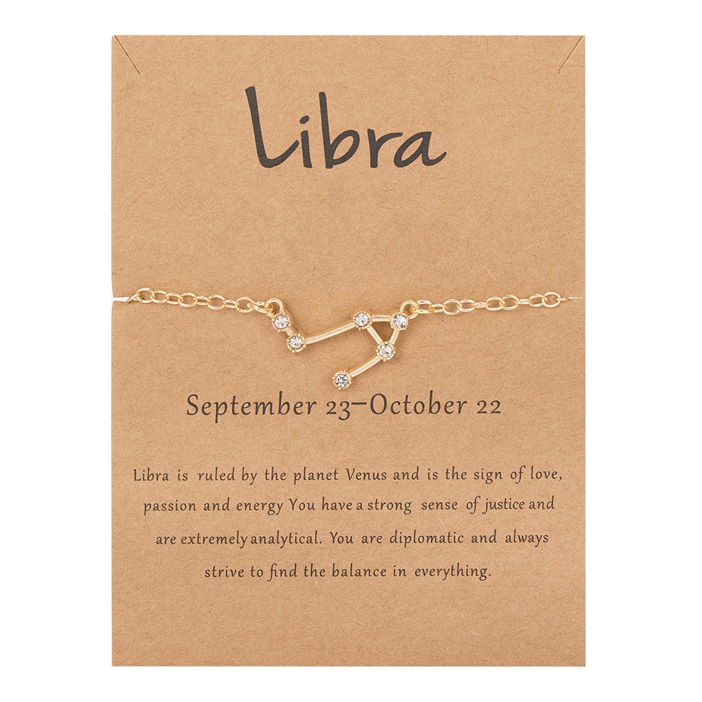 12 Constellation Bracelet Crystal Charm Chain Bracelets for Women Zodiac Sign Libra Aries Wish Card Birthday Jewelry Gift