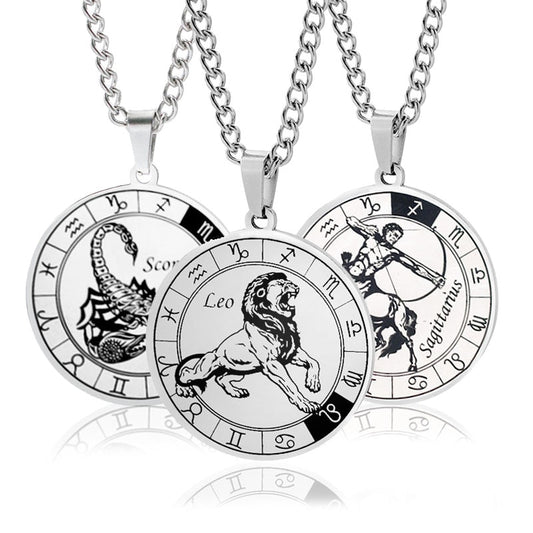VNISTAR 316 Stainless Steel Zodiac Pendant Necklace Wholesale Men Women Horocope Jewelry Dropshipping Never Fade Constellation