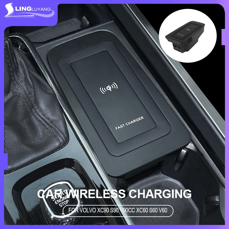 For volvo xc60 s90 v90 new 2020 s60 v60 Qi Car Wireless Charger Induction Fast Charging 2015 2016 2017 2018 2019 2023 xc90