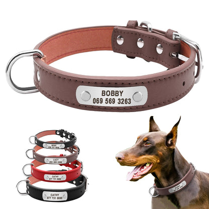 Large Durable Personalized Dog Collar PU Leather Padded Pet ID Collars Customized for Small Medium Large Dogs Cat 4 Sizes