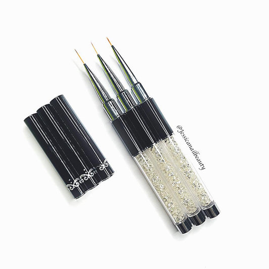 Nail Art Brush - Art Liner Brush - Black/Crystal - (Set of 3pcs)