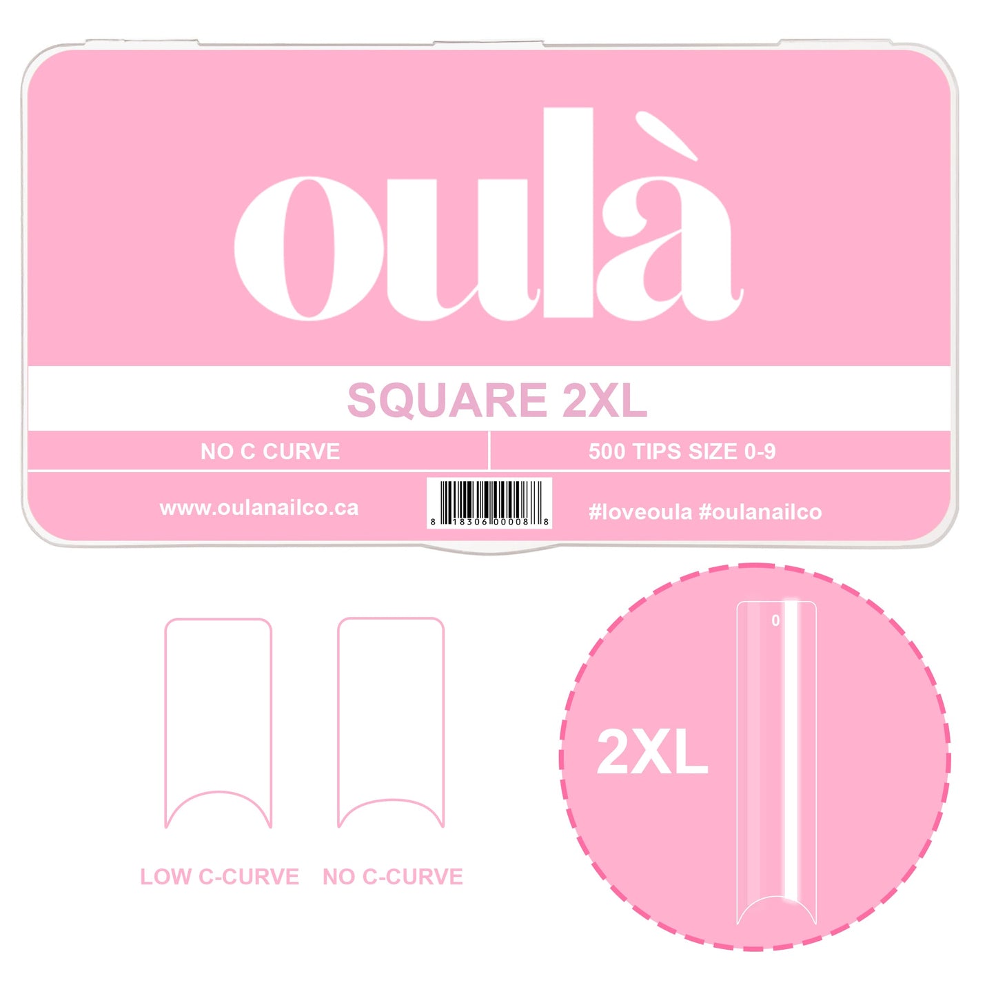 Oulà - Nail Enhancement Tips - SQUARE 2XL NO & LOW C-CURVE (Box of 500 tips)