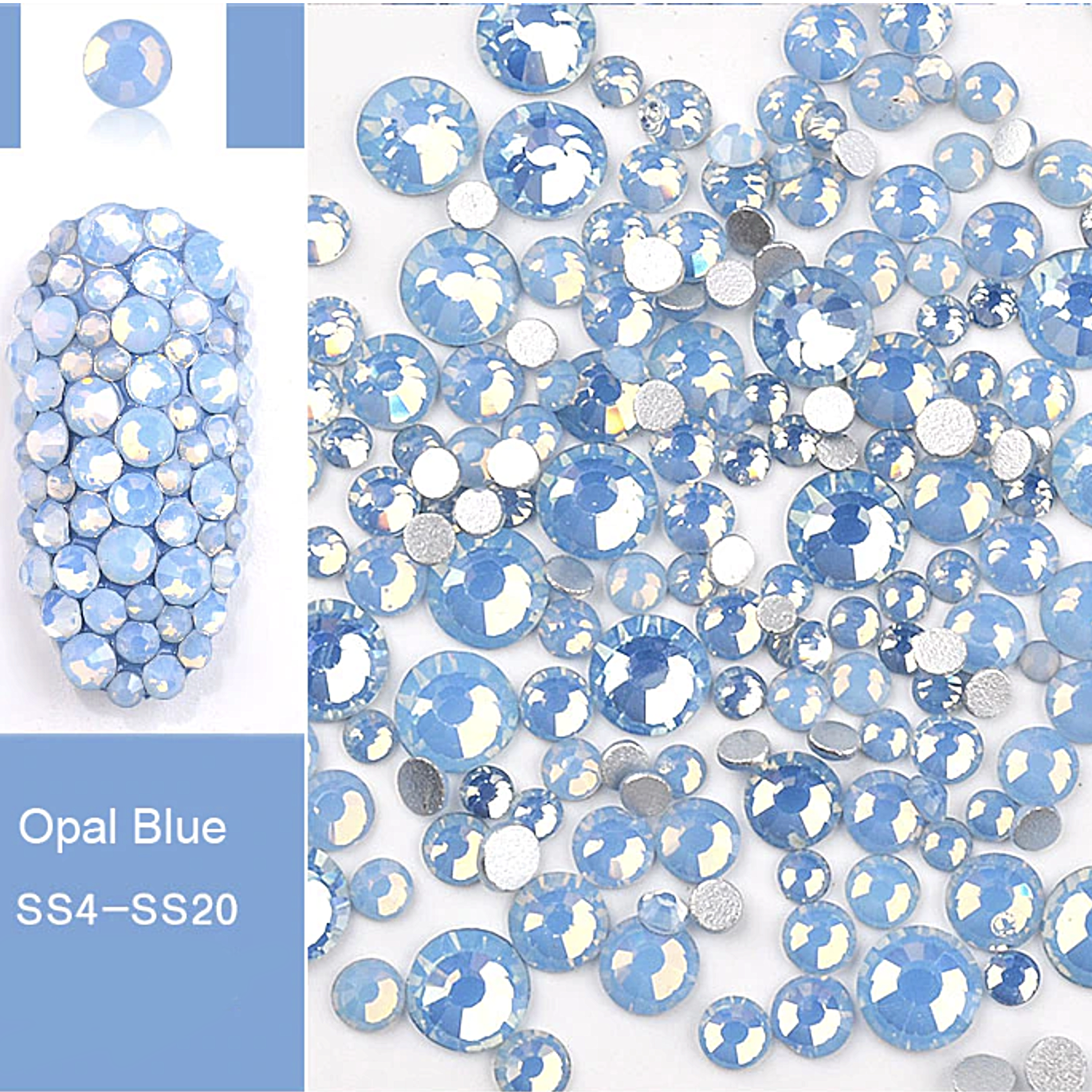 Rhinestone - Opal Glass Round FlatBack - Mixed-Size #Blue