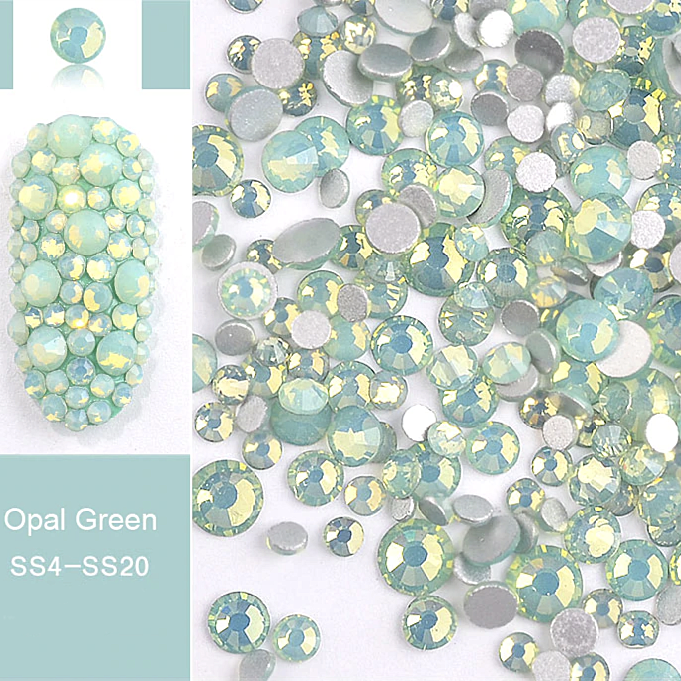 Rhinestone - Opal Glass Round FlatBack - Mixed-Size #Green