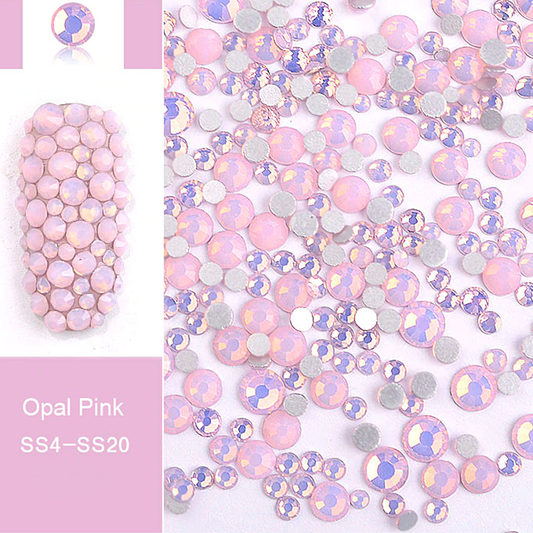 Rhinestone - Opal Glass Round FlatBack - Mixed-Size #Pink