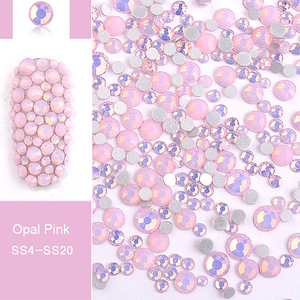 Rhinestone - Opal Glass Round FlatBack - Mixed-Size #Pink