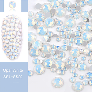 Rhinestone - Opal Glass Round FlatBack - Mixed-Size #White