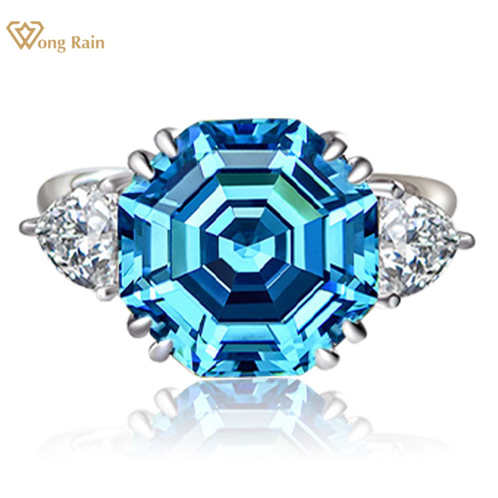 Wong Rain 100% 925 Sterling Silver Asscher Cut Lab Sapphire Citrine High Carbon Diamonds Gemstone Wedding Ring Jewelry Wholesale