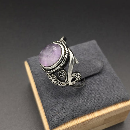 HuiSept Vintage 925 Silver Ring Amethyst Gemstone Flower Shaped Fashion Jewelery Rings for Female Wedding Party Gift Wholesale