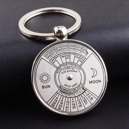 Fashion 50 Years Super Perpetual Calendar Keychain Silver Color Jewelry Astrology Party Key Chains Holder Car Bag Keyring Gifts